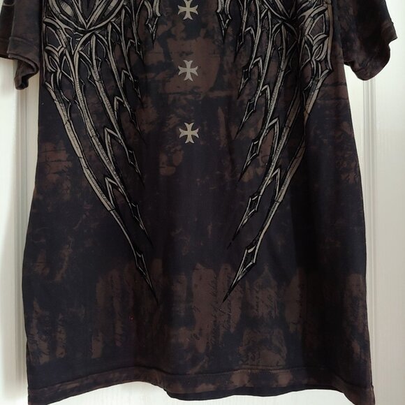 Saints By Affliction Garage Tattoo Grunge Biker Cross Angel Wings Men T-Shirt L - Picture 10 of 12